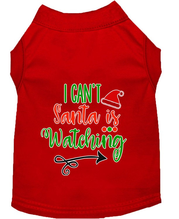 I Can't, Santa is Watching Screen Print Dog Shirt Red Lg